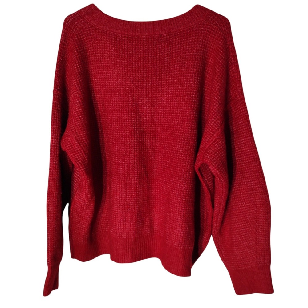 New Chunky Knit Sweater V Neck Relaxed Red Long Sleeve Womens Extra Large Tags - Picture 4 of 10